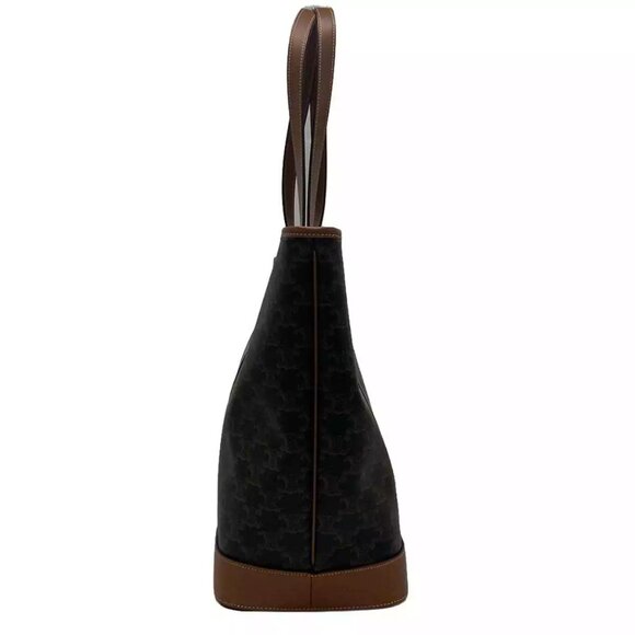 Auth CELINE Medium Cabas Tan (Dark Brown) Brown) Triomphe Canvas 1421-111324 - Picture 4 of 14